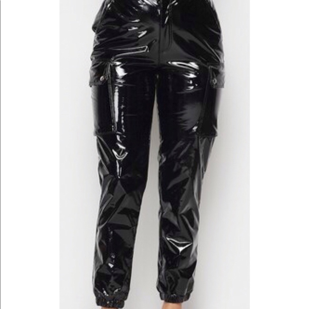 Fashion women’s PU Cargo pants